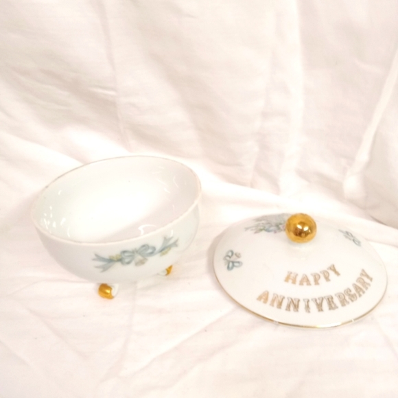 2-Pc Lefton Footed China Vintage Anniversary Candy, Trinket Dish #6290 - Picture 1 of 7
